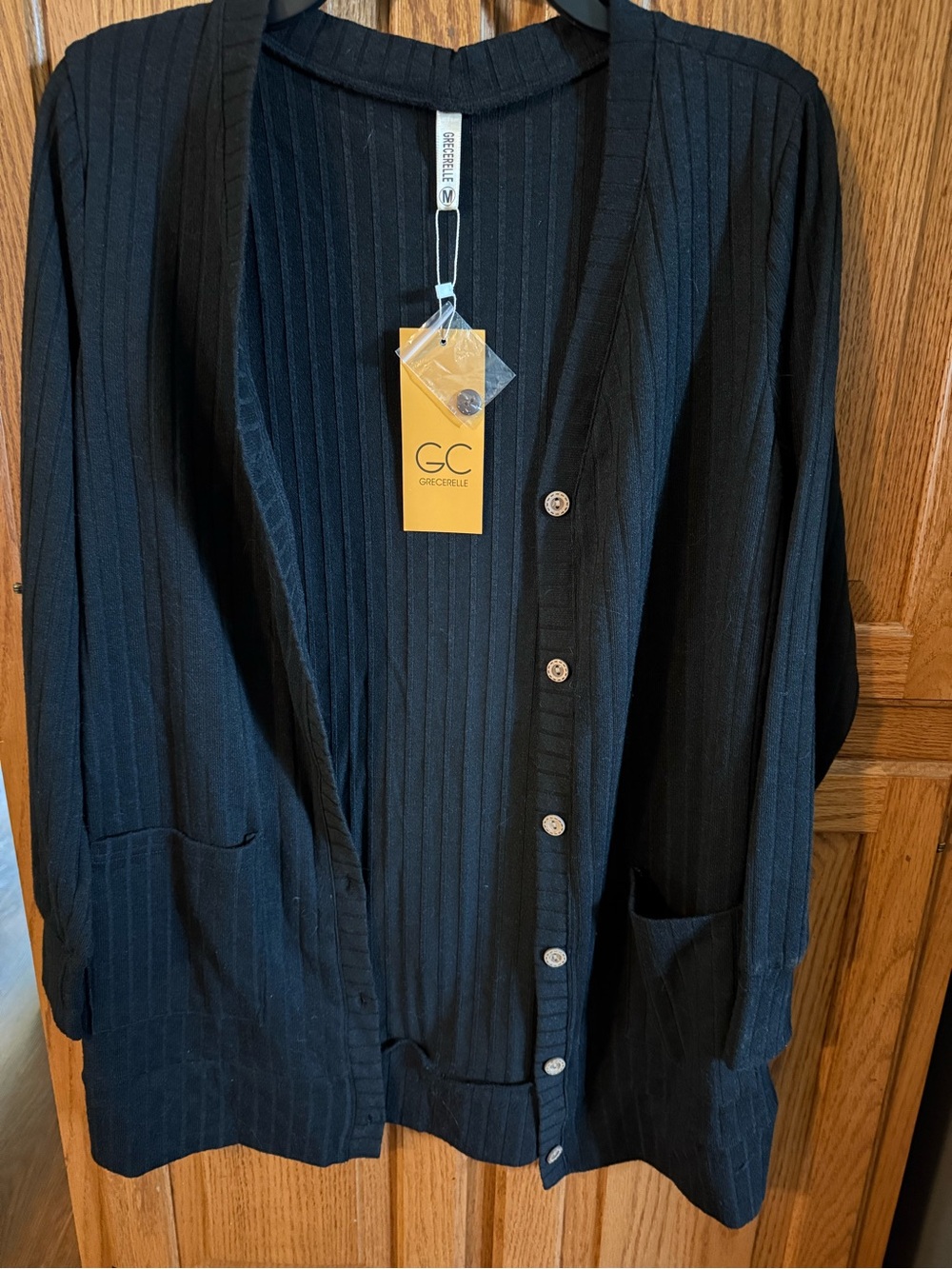 GC GRECERELLE Black Ribbed Button-Front Cardigan Sweater